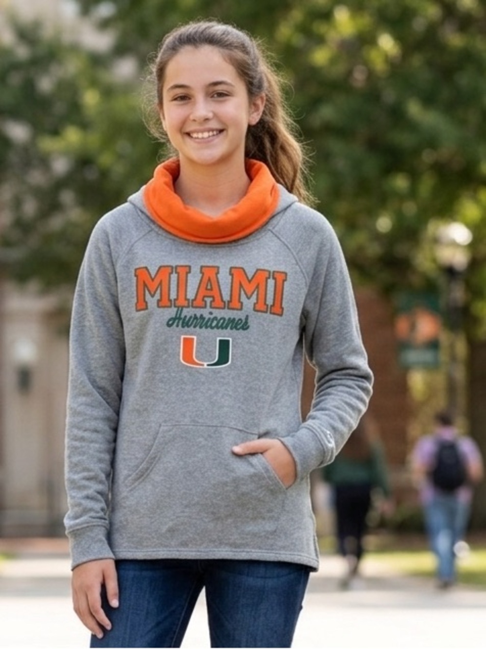 Miami Hurricanes Hoodie Colosseum Gray and Orange Women's Sweatshirt Size Small